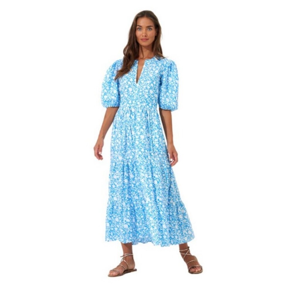 OLIPHANT Puff Sleeve V-Neck Maxi Dress